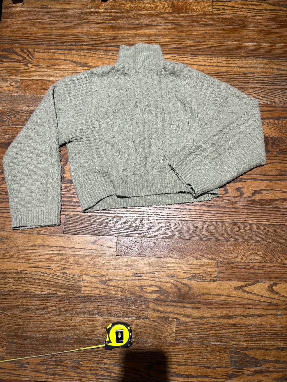 Pink Rose Turtleneck Cable Knit Crop Sweater in Sage